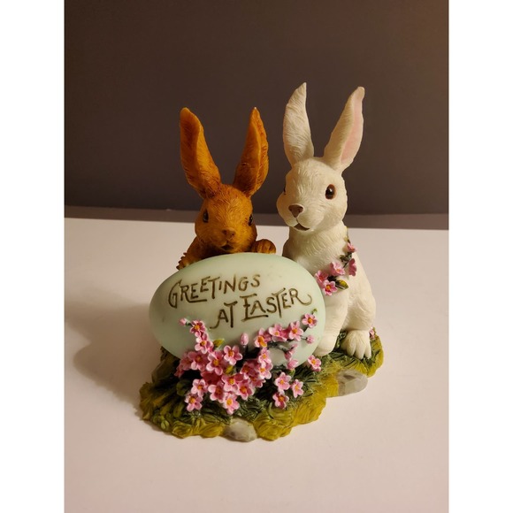 Greetings at Easter with Two Bunnies Figurine - Picture 1 of 4
